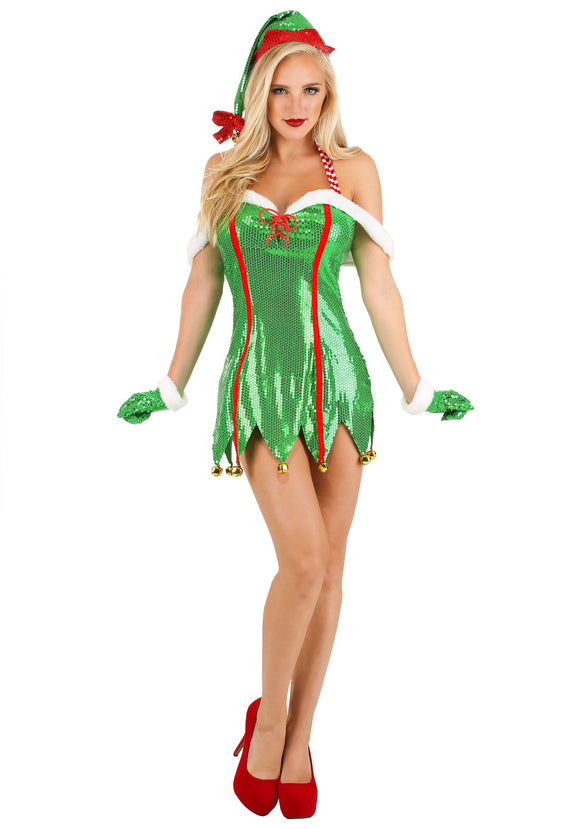 Sexy Women's Green Glitter Elf Costume