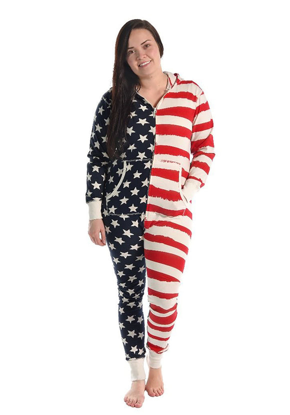 Womens Hooded Stars and Stripes Onesie