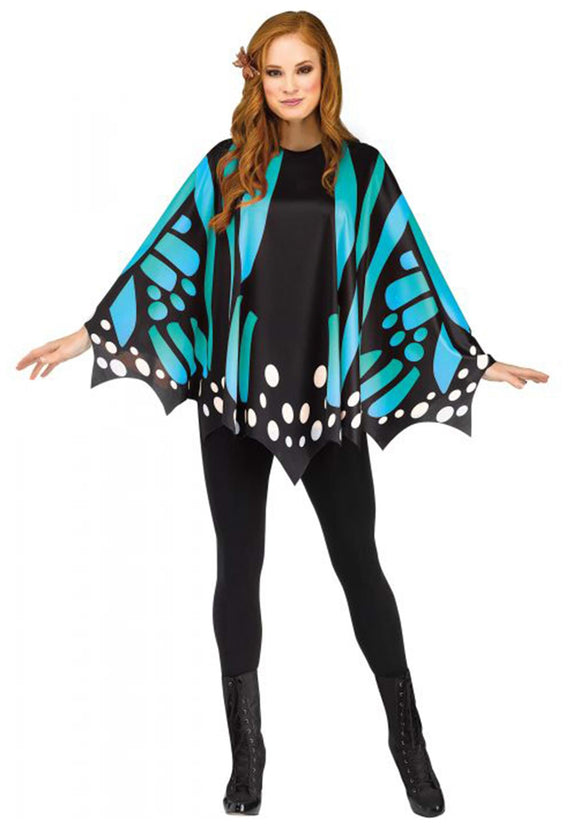 Teal Butterfly Womens Poncho